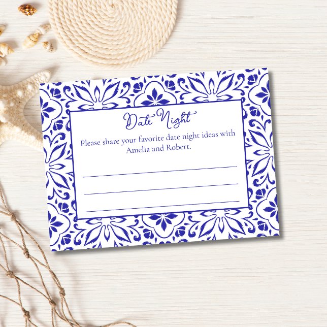 Italian Tiles Blue Date Night Ideas Bridal Shower Enclosure Card (Creator Uploaded)