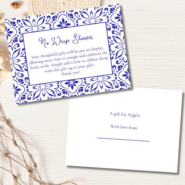 Italian Tiles Blue White No Wrap Bridal Shower Enclosure Card (Creator Uploaded)