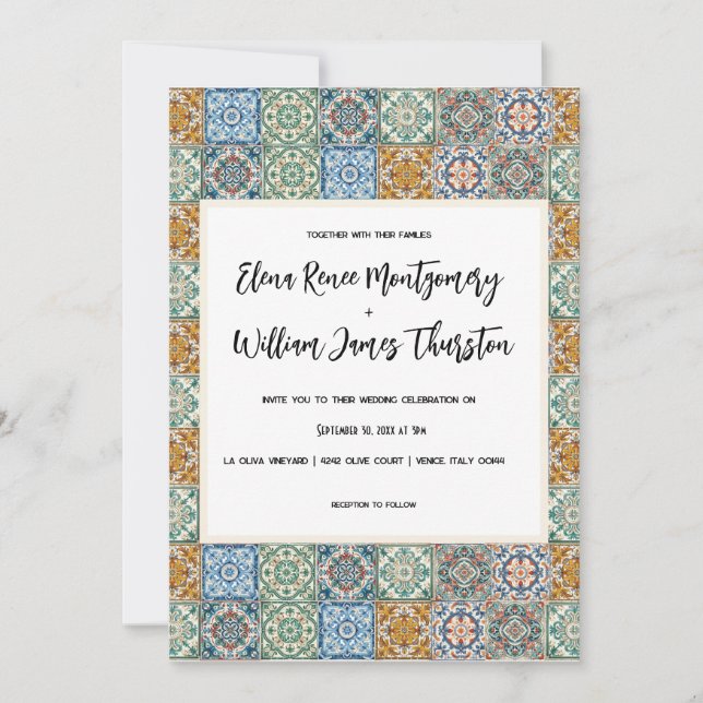 Italian Tiles Destination Wedding Invitation (Front)