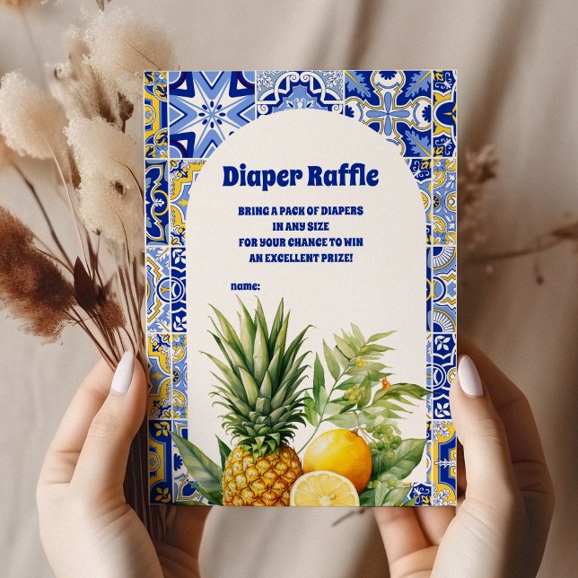 Italian tiles lemon baby shower diapper raffle enclosure card (Creator Uploaded)