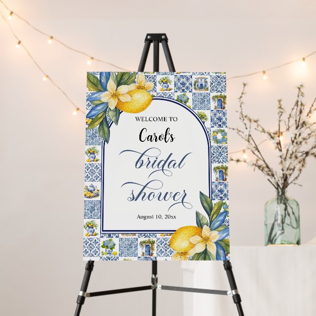 Italian Tiles Lemon Theme Summer Bridal Shower Foam Board (In Situ (Stand))