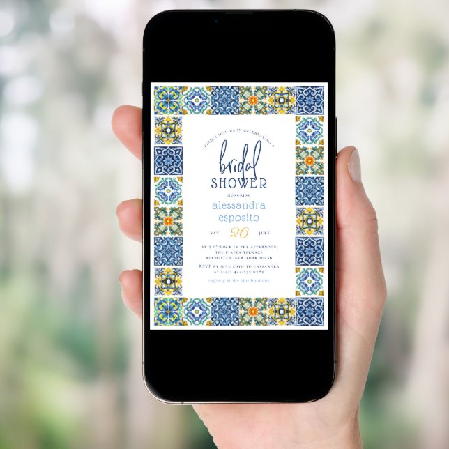 Italian Tiles | Lemon Theme Summer Bridal Shower Invitation (Front Digital)