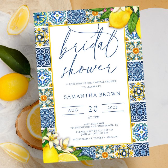 Italian Tiles Lemon Theme Summer Bridal Shower Invitation (Creator Uploaded)