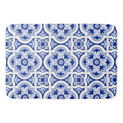 Italian tilesmajolicablue and white pattern   bath mat