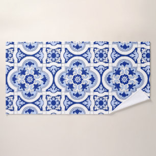 Italian tiles,majolica,blue and white pattern bath towel