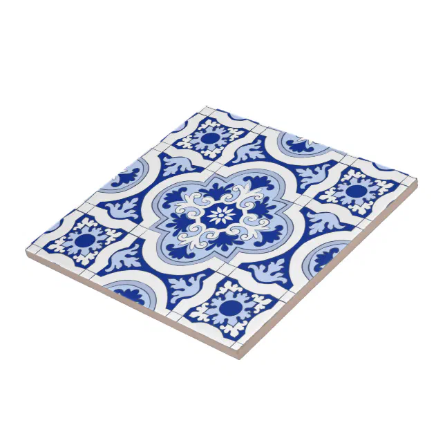 Italian tiles,majolica,blue and white pattern ceramic tile | Zazzle