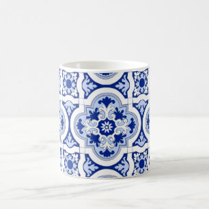 Italian tiles,majolica,blue and white pattern    coffee mug