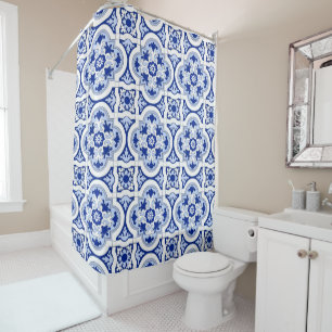 Italian tiles,majolica,blue and white pattern  shower curtain