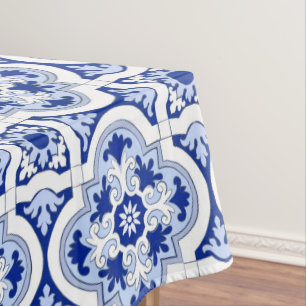 Italian tiles,majolica,blue and white pattern tablecloth