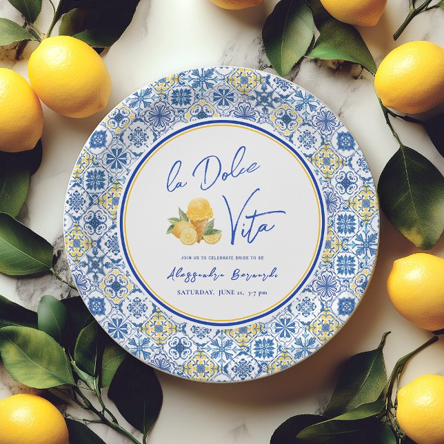  Italian Tiles Mediterranean Summer Bridal Shower Paper Plates (Creator Uploaded)