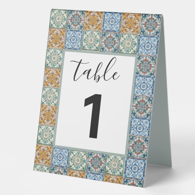 Italian Tiles Wedding Table Number Sign (Front)