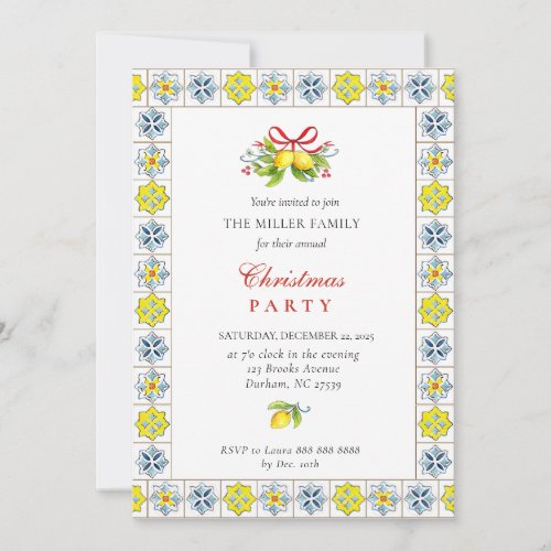Italian tiles with Lemon Christmas Party  Invitation