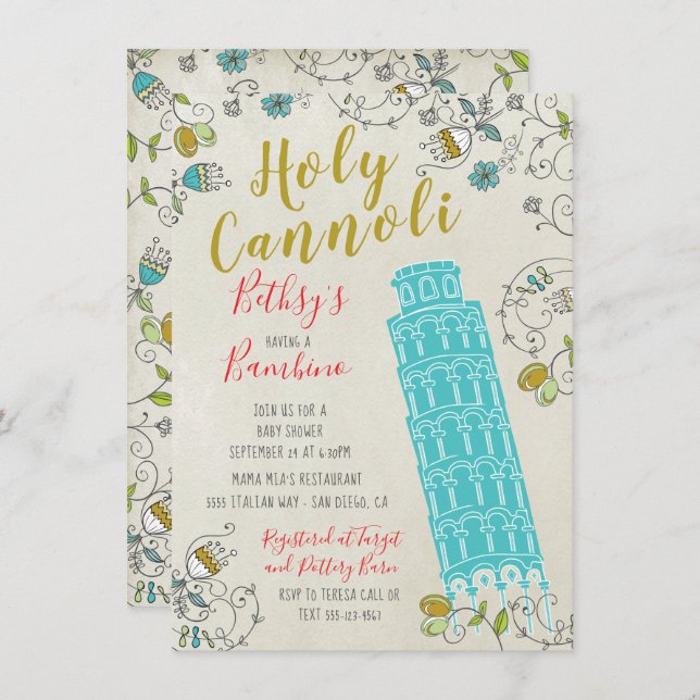 Italian Tower of Pisa Baby Shower invitations (Front/Back)