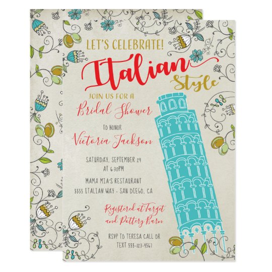 Italian Tower Of Pisa Bridal Shower Invitations Zazzle Italian Tower Of Pisa Bridal Shower Invitations
