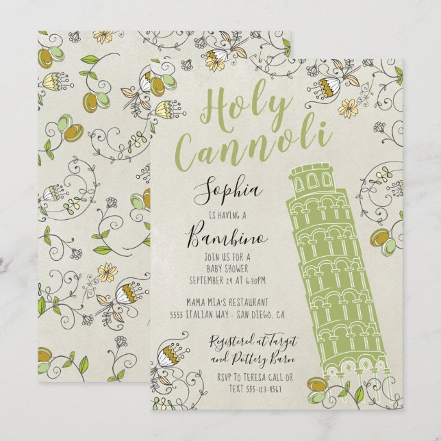 Italian Tower of Pisa Gender Neutral Baby Shower Invitation (Front/Back)