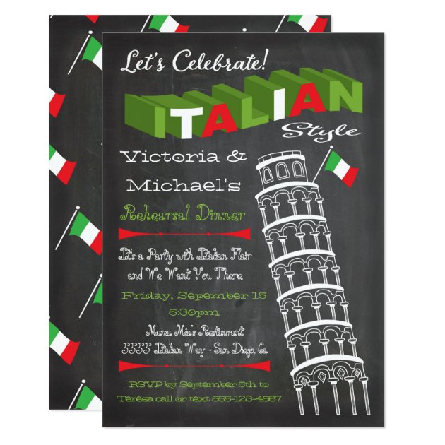 Italian Tower Of Pisa Rehearsal Dinner Birthday Invitation