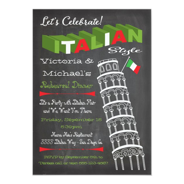 Italian Tower Of Pisa Rehearsal Dinner Birthday Invitation