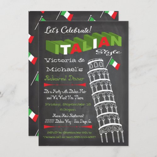 Italian Tower of Pisa Rehearsal Dinner Birthday Invitation