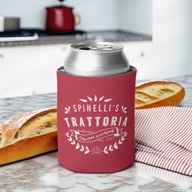 Italian Trattoria Personalized Restaurant Logo Red Can Cooler (Creator Uploaded)