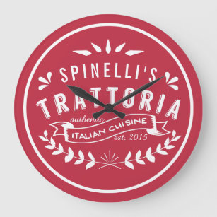 Italian Trattoria Your Name Restaurant Logo Large Clock