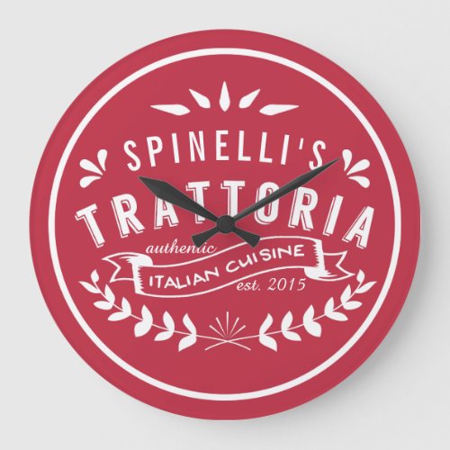 Italian Trattoria Your Name Restaurant Logo Large Clock