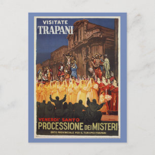Italian travel Christian Easter procession Trapani Holiday Postcard