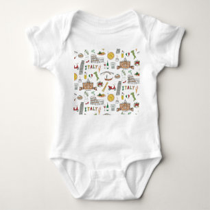 Italian travel, national food, doodle pattern. baby bodysuit