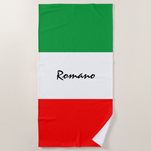 Italian Tricolore Flag of Italy with Name Beach Towel