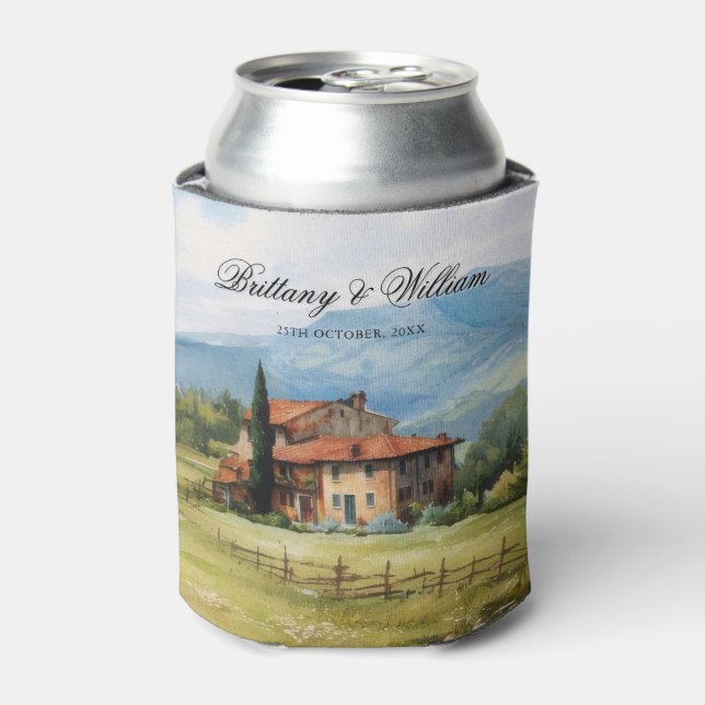 Italian Tuscan Countryside Wedding  Can Cooler (Can Front)