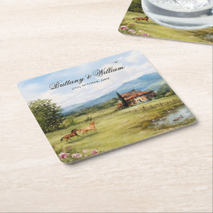 Italian Tuscan Countryside Wedding Square Paper Coaster