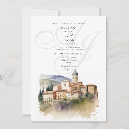 Italian Tuscany Monogram Destination Wedding Invitation