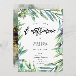 Italian Tuscany olives modern wedding invitation