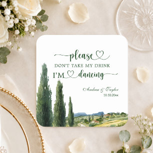 Italian View Don't Take My Drink Wedding Square Paper Coaster