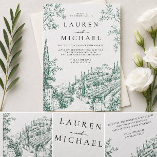 Italian Villa Estate Wedding Letterpress Invitation