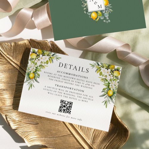 Italian Villa Lemons  Olives Wedding Details Enclosure Card