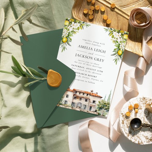 Italian Villa Lemons  Olives Wedding Invitation