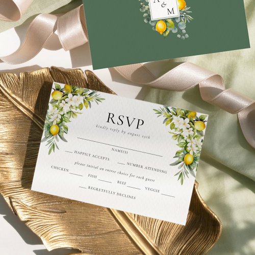 Italian Villa Lemons  Olives Wedding RSVP Enclosure Card