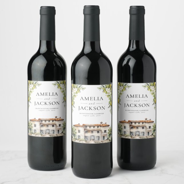 Italian Villas Lemons & Olives Wine Label (Bottles)