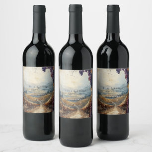 Italian Vineyard Landscape Rustic Wine Label