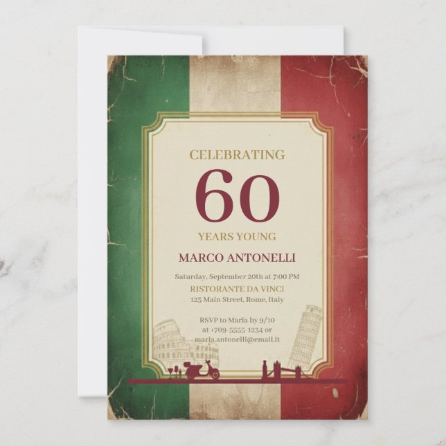Italian Vintage 60th Birthday Invitation (Front)