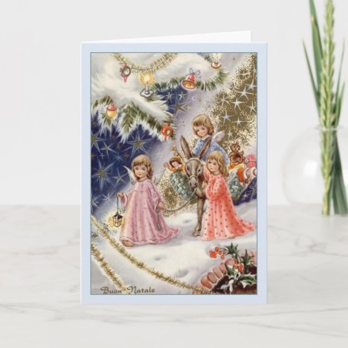 Italian Vintage Angels Buon Natale Christmas Card