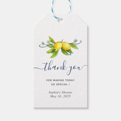 Italian vintage lemons Bridal shower thank you Gift Tags