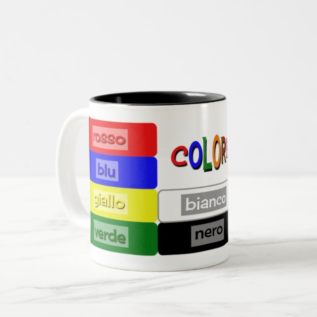 italian vocabulary colors teacher Two-Tone coffee mug (Front Left)