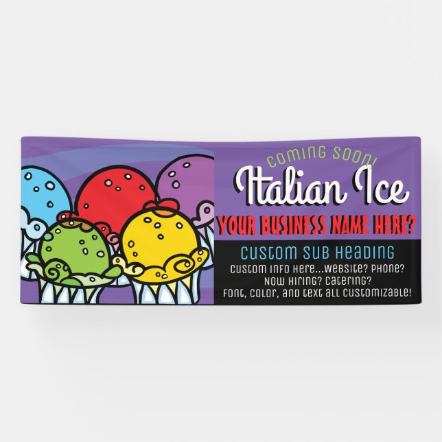 Italian Water Ice Business/Party Customizable Bann Banner (Horizontal)