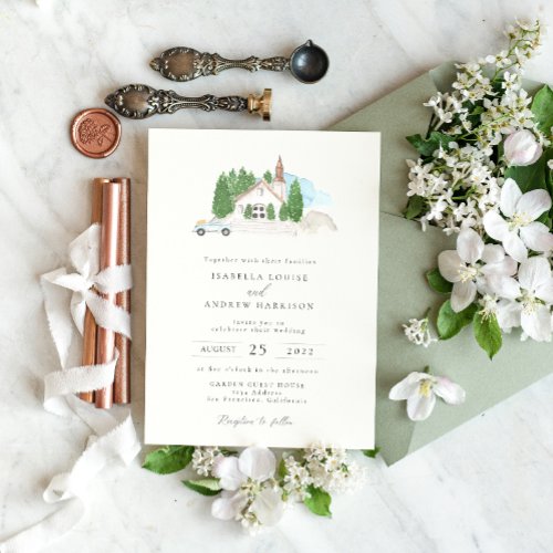 Italian Watercolor House Wedding Invitation