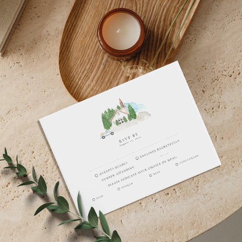 Italian Watercolor House Wedding RSVP Invitation