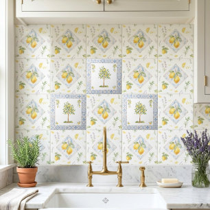Italian Watercolor Lemon Tree Majolica Border Tile