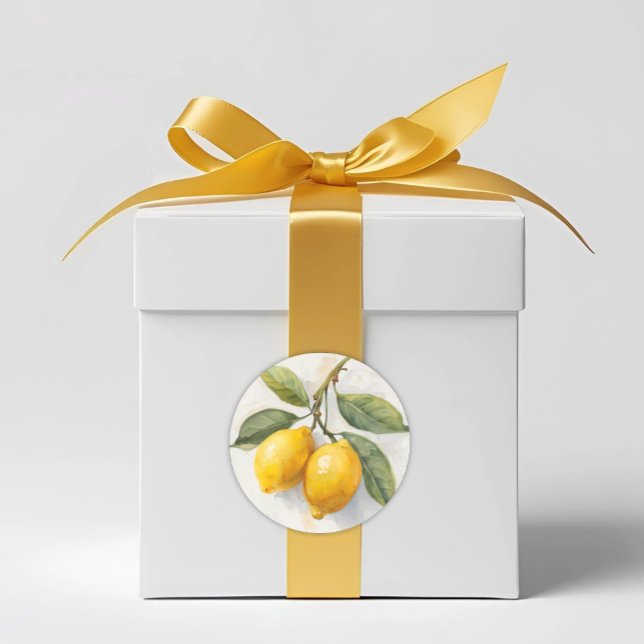 Italian Watercolor Lemons Classic Round Sticker (Italian Lemons and Leaves Watercolor Sticker for Favor Accents and Envelope Seals)