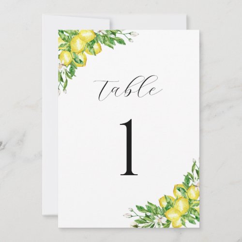 Italian Watercolor Lemons Wedding Table Number