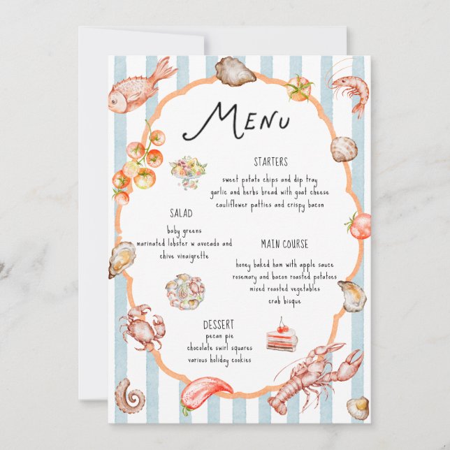Italian Watercolor Rustic Colorful Wedding Menu Invitation (Front)